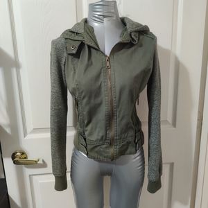 Boy Meets Girl fitted utility jacket, mixed media zip hoodie,army green,…